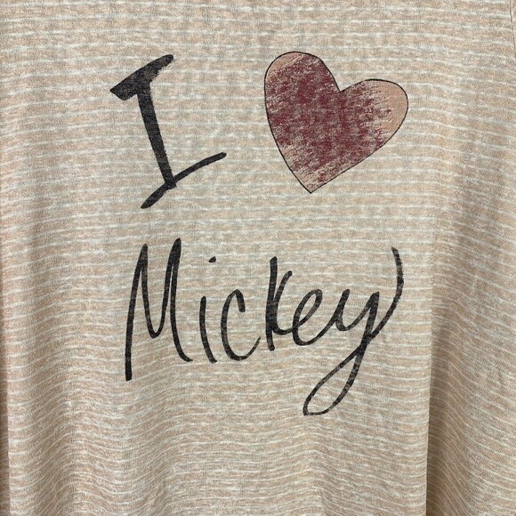 Disney w/ Lauren Conrad I Love Mickey Top Women L Thin Knit Pink Stripe Hi-low - Picture 2 of 7